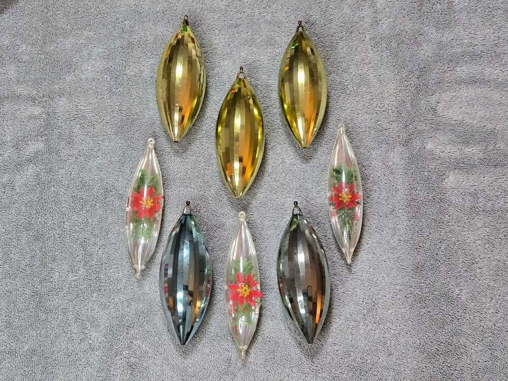 Vintage Jewelbrite Christmas Ornaments Diorama Teardrop Lot Of 8